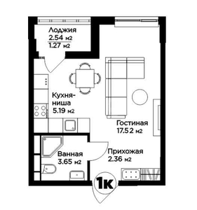 1-комн. квартира , 30м² , 7/9 этаж