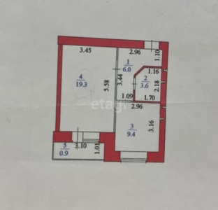 1-комн. квартира , 40.1м² , 8/12 этаж