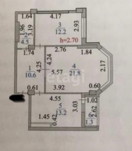 2-комн. квартира , 64м² , 2/12 этаж