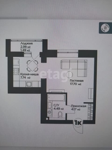 1-комн. квартира , 35.56м² , 7/15 этаж