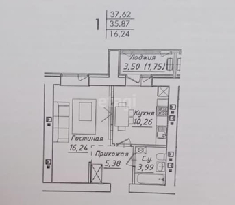 1-комн. квартира , 37.62м² , 11/12 этаж