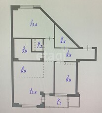 3-комн. квартира , 68м² , 4/9 этаж